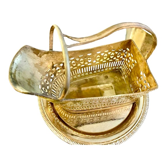 ✨Vintage 1930’s Silver Plate Solid Brass Hand Made Wine Bottle Basket Caddy✨ - Picture 1 of 5